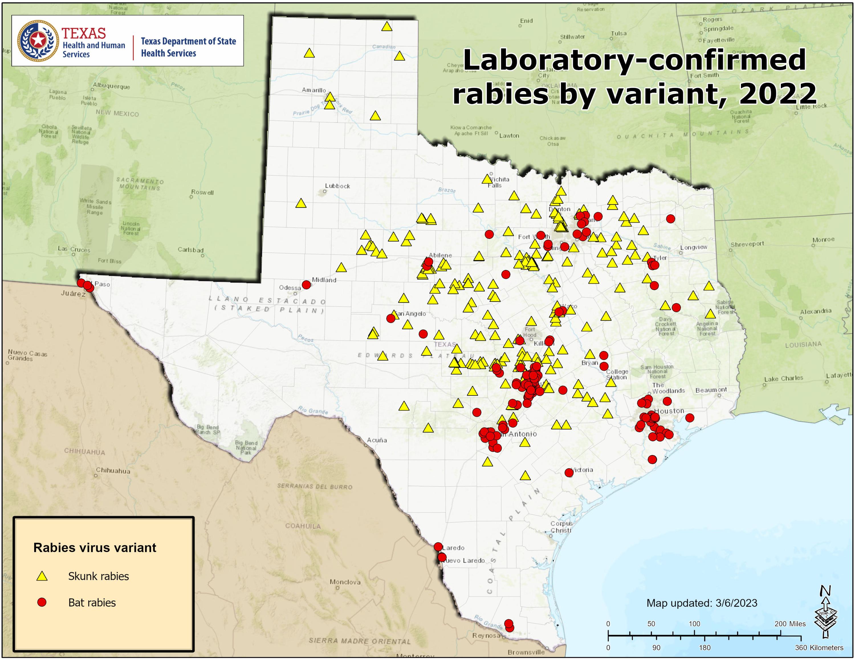 Rabies Maps 2022 Texas DSHS